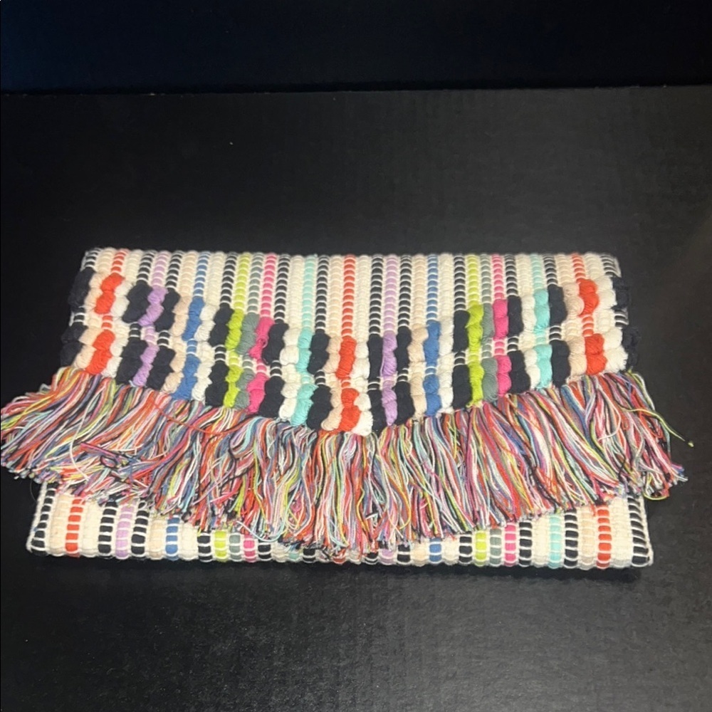Stella & Dot Colorful Woven Envelope Clutch with Fringe